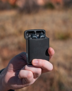 Logotrade corporate gift picture of: Skywave RCS recycled plastic solar earbuds